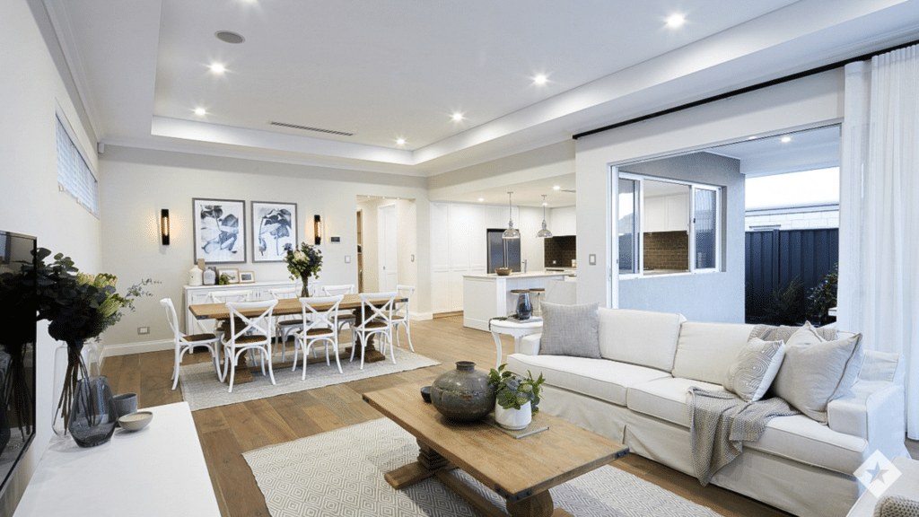 This image shows The Fairbanks' recessed ceiling and bulkhead over the kitchen.